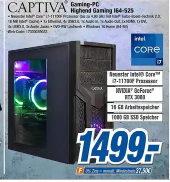 Expert Klein Captiva Gaming-pc Highend Gaming I64-525 Angebot