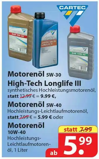 Famila Nord Ost Cartec Motorenöl 5w-30 High-tech Longlife III Oder Motorenöl 5w-40 Oder Motorenöl 10w-40 Angebot