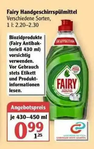 Globus Fairy Handgeschirrspülmittel Angebot