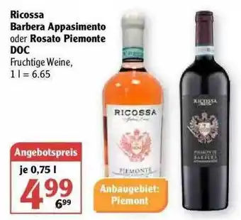 Globus Ricossa Barbera Appasimento Oder Rosato Piemonte Doc Angebot