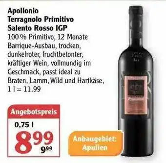 Globus Apollonio Terragnolo Primitivo Salento Rosso Igp Angebot