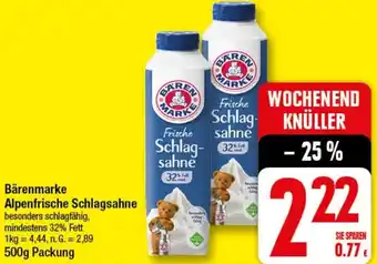 Elli Markt Bärenmarke Alpenfrische Schlagsahne 500 g Packung Angebot