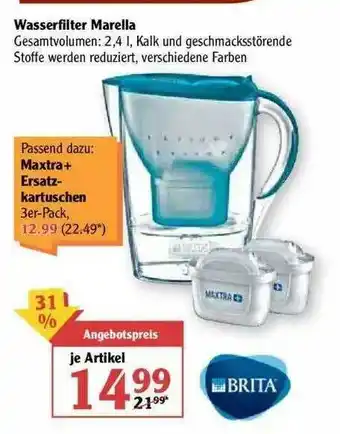 Globus Wasserfilter Marella Brita Angebot