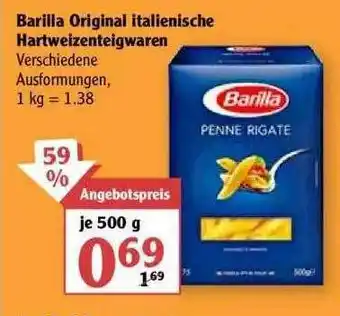 Globus Barilla Original Italienische Hartweizenteigwaren Angebot