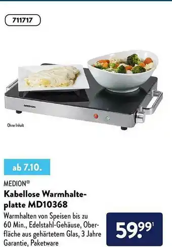 Aldi Nord Medion Kabellose Warmhalteplatte Mad10368 Angebot