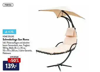 Aldi Nord Home Deluxe Schwebeliege San Remo Angebot