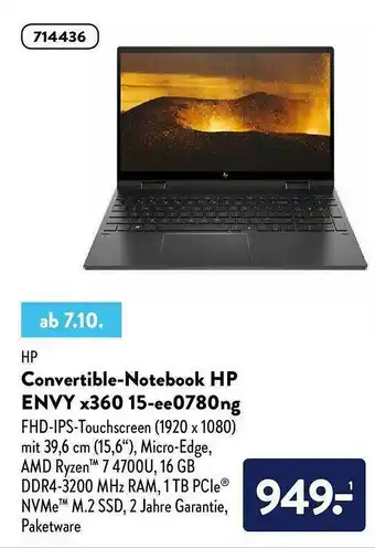 Aldi Nord Convertible-notebook Hp Envy X360 15-ee0780ng Angebot