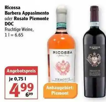 Globus Ricossa Barbera Appasimento Oder Rosato Piemonte Doc Angebot