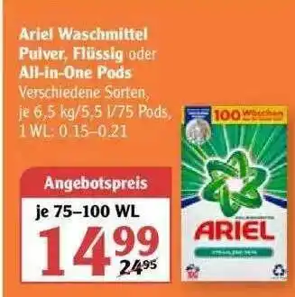 Globus Ariel Waschmittel Pulver, Flüssig Oder All-in-one Pods Angebot