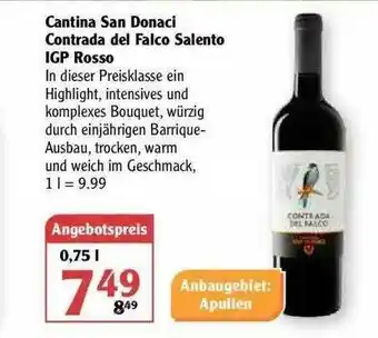 Globus Cantina Sa Donaci Contrada Del Falco Salento Igp Rosso Angebot