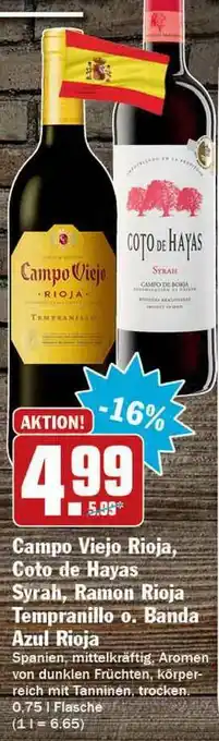 Hit Campo Viejo Rioja, Coto De Hayas Syrah, Ramon Rioja Tempranillo O. Banda Azul Rioja Angebot