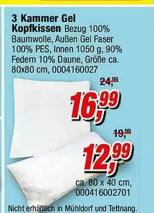 Opti Wohnwelt 3 Kammer Gel Kopfkissen Angebot