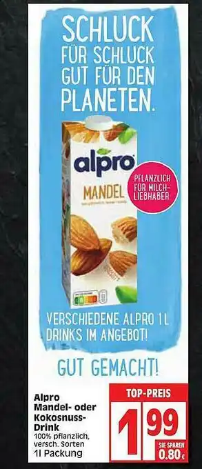 Edeka Alpro Mandel Oder Kokosnussdrink Angebot