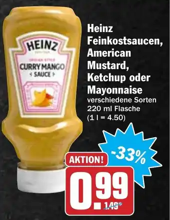 Hit Heinz Feinkostsaucen, American Mustard, Ketchup oder Mayonnaise 220ml Angebot