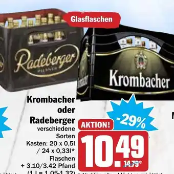 Hit Krombacher oder Radeberger 20x0,5L/24x0,33L Angebot