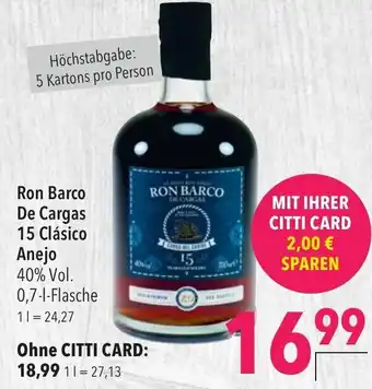 CITTI Markt Ron Barco De Cargas 15 Clásico Anejo 0,7L Angebot