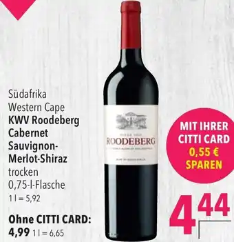 CITTI Markt KWV Roodeberg Cabernet Sauvignon Merlot Shiraz 0,75L Angebot