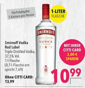 CITTI Markt Smirnoff Vodka Red Label 1L Angebot