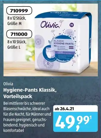 Aldi Süd Olivia Hygiene Pants Klassik, Vorteilspack Angebot