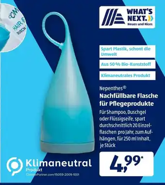 Aldi Süd Nepenthes Nachfüllbare Flasche für Pflegeprodukte Angebot