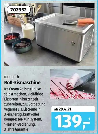 Aldi Süd Monolith Roll Eismaschine Angebot