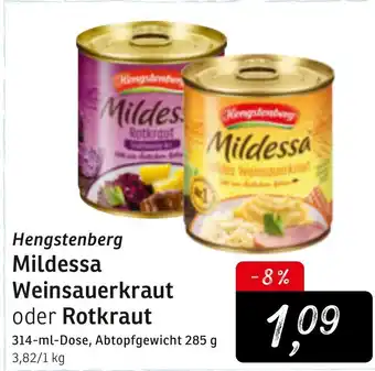 KONSUM Hengstenberg Mildessa Weinsauerkraut oder Rotkraut 314ml Angebot