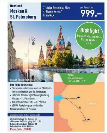 ALDI Nord Reisen Russland Moskau & St Petersburg Angebot
