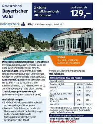 Aldi Süd Reisen Deutschland Bayerischer Wald Angebot