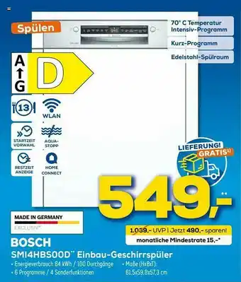 Euronics XXL Bosch Smi4hbs00d Einbau-geschirrspüler Angebot