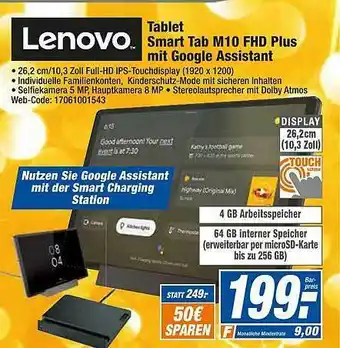 HEM Expert Lenovo Tablet Smart Tab M10 Fhd Plus Mit Google Assistant Angebot