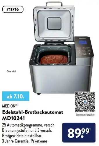 Aldi Süd Medion Edelstahl Brotbackautomat MD10241 Angebot