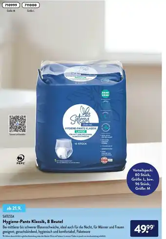 Aldi Süd Satessa Hygiene Pants Klassik, 8 Beutel Angebot