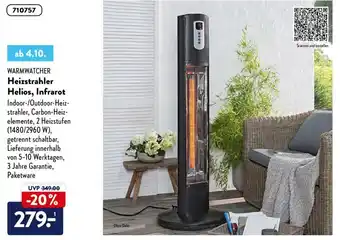 Aldi Süd Warmwatcher Heizstrahler Helios, Infrarot Angebot