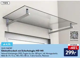 Aldi Süd Solid Comfort Edelstahlvordach mit Sicherheitsglas HD 140 Angebot