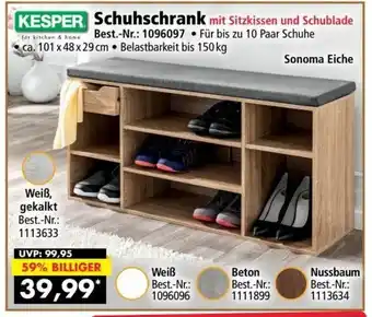 Norma24 Kesper Schuhschrank mit Sitzkissen und Schublade Angebot