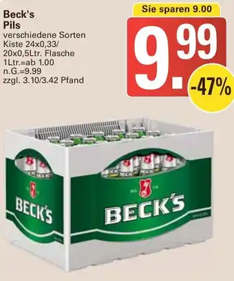 WEZ Beck's Pils Kiste 24x0,33/ 20x0,5Ltr. Flasche Angebot