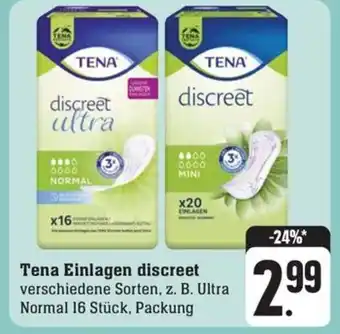 Schmidt's Märkte Tena Einlagen discreet verschiedene Sorten, z. B. Ultra Normal 16 Stück, Packung Angebot