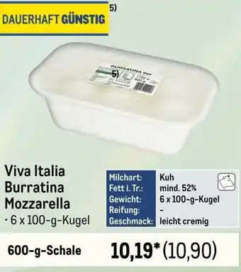 METRO Viva Italia Burratina Mozzarella 600 g Schale Angebot