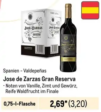 METRO Jose de Zarzas Gran Reserva 0,75 L Flasche Angebot