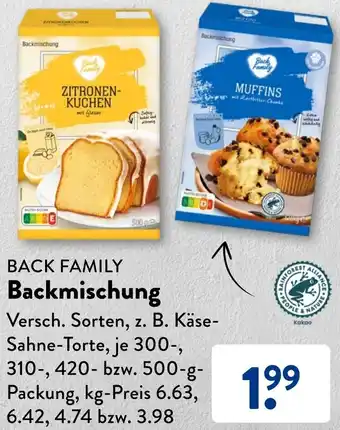 Aldi Süd BACK FAMILY Backmischung 300/310/420/500 g Packung Angebot