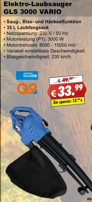 Stabilo Fachmarkt Güde Elektro Laubsauger GLS 3000 Vario Angebot