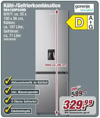 Poco Gorenje Kühl-/Gefrierkombination RK418DPS4WD Angebot