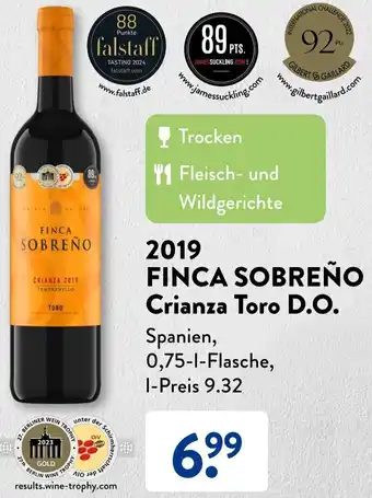 Aldi Süd 2019 FINCA SOBREÑO Crianza Toro D.O. 0,75 L Flasche Angebot