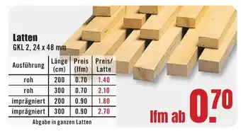 B1 Discount Baumarkt Latten GKL 2, 24 x 48 mm Angebot