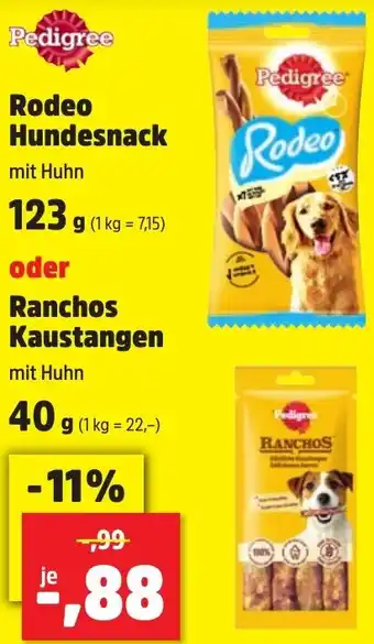 Thomas Philipps Pedigree Rodeo Hundesnack 123 g oder Ranchos Kaustangen 40 g Angebot