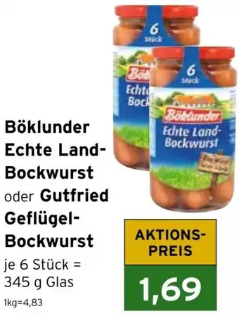 CAP Markt Böklunder Echte Land Bockwurst oder Gutfried Geflügel-Bockwurst 345 g Glas Angebot