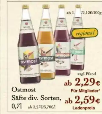 LPG Biomarkt Ostmost Säfte Div. Sorten Angebot