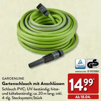 Aldi Nord GARDENLINE Gartenschlauch mit Anschlüssen Angebot