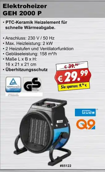 Stabilo Fachmarkt Güde Elektroheizer GEH 2000 P Angebot