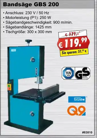 Stabilo Fachmarkt Güde Bandsäge GBS 200 Angebot